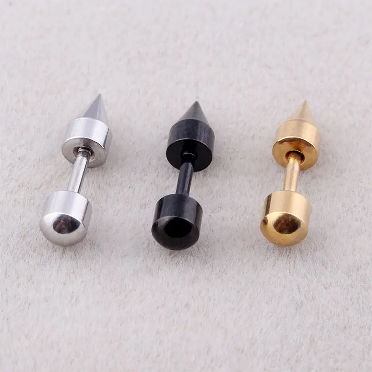 Fashion Punk Nail Earrings Color Gold Black Titanium Steel Spike Bullet Screw Stud Earrings Brincos Jewelry For Cool Men Women