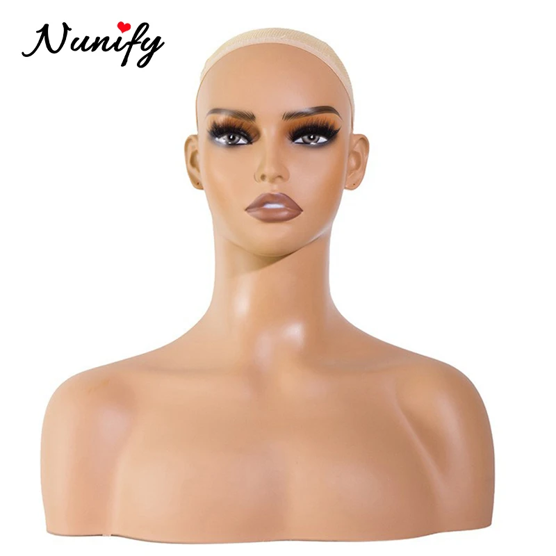 Nunify 1PCS PVC Half Body Wig Mannequin Head With Realistic Makeup For Wig Display Have Teeth Doll Heads With Shoulders Bust