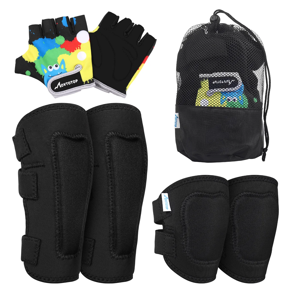 MOVTOTOP Protective Gear Set Kids Sports Protective Gears Knee Pads Elbow Pads Gloves for Cycling Skateboarding Size L/XL