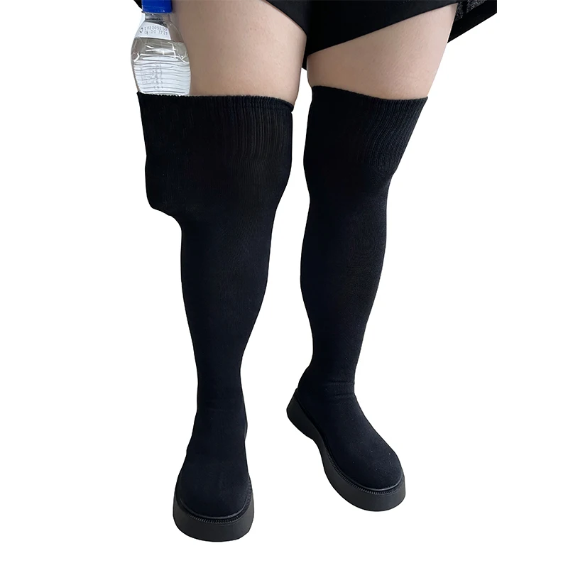 Botas por encima de la rodilla con plataforma para mujer, calcetines de punto elásticos, Botas Largas, zapatos de fondo grueso sin cordones, Otoño