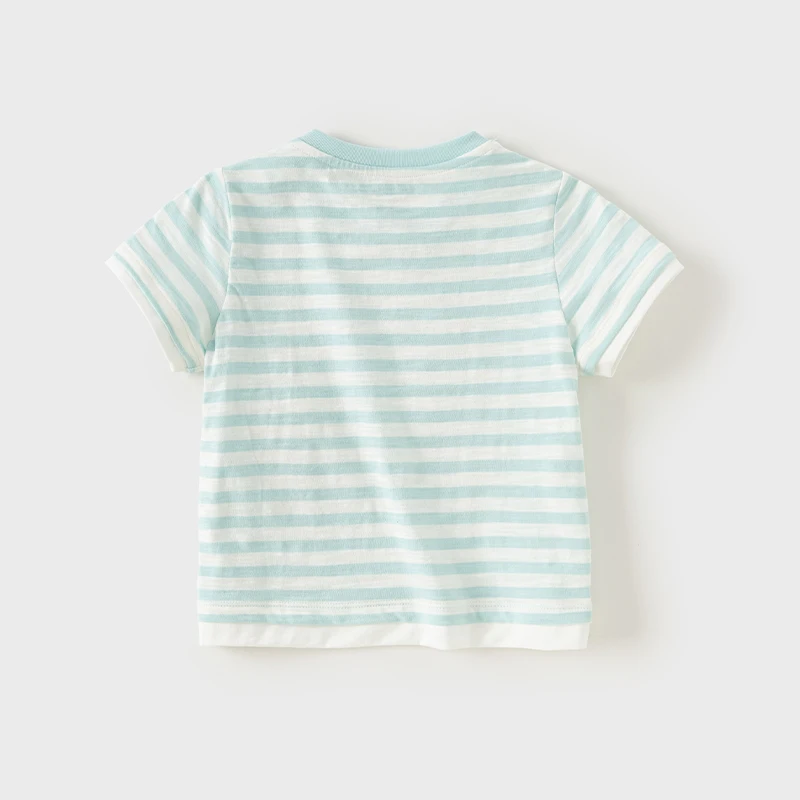 Dave Bella Children's Short-Sleeved Boys Girls 2024 Summer New Striped T-Shirt Baby 100% Cotton Shirt Casual Wear DB2241103