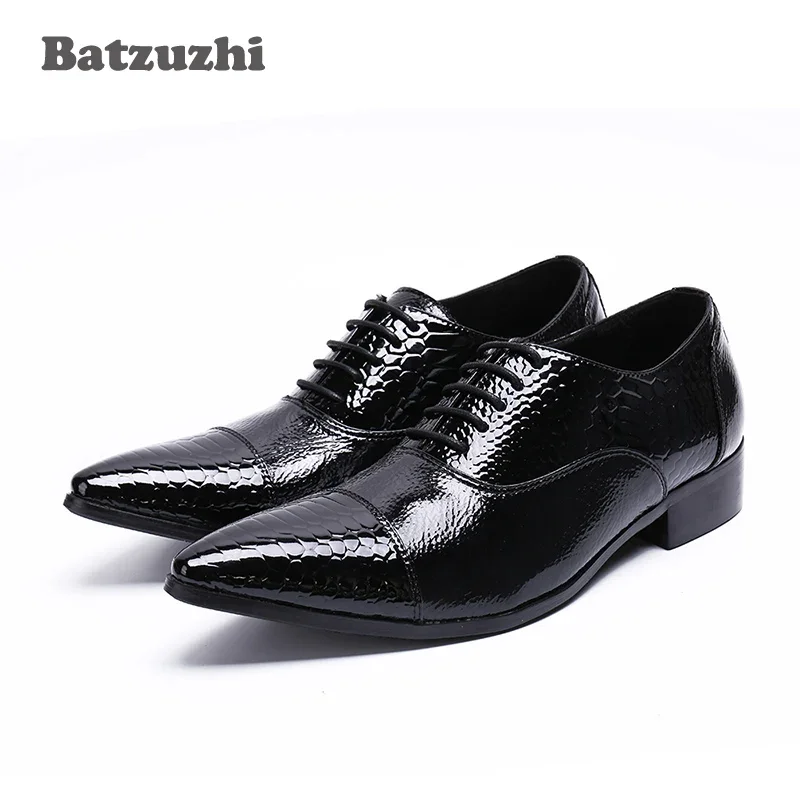 

BATZUZHI Luxury New Handmade Men Dress Shoes Genuine Leather Black Italian Fashion Business Oxford Shoes 2018 Lace-up, US12 EU46