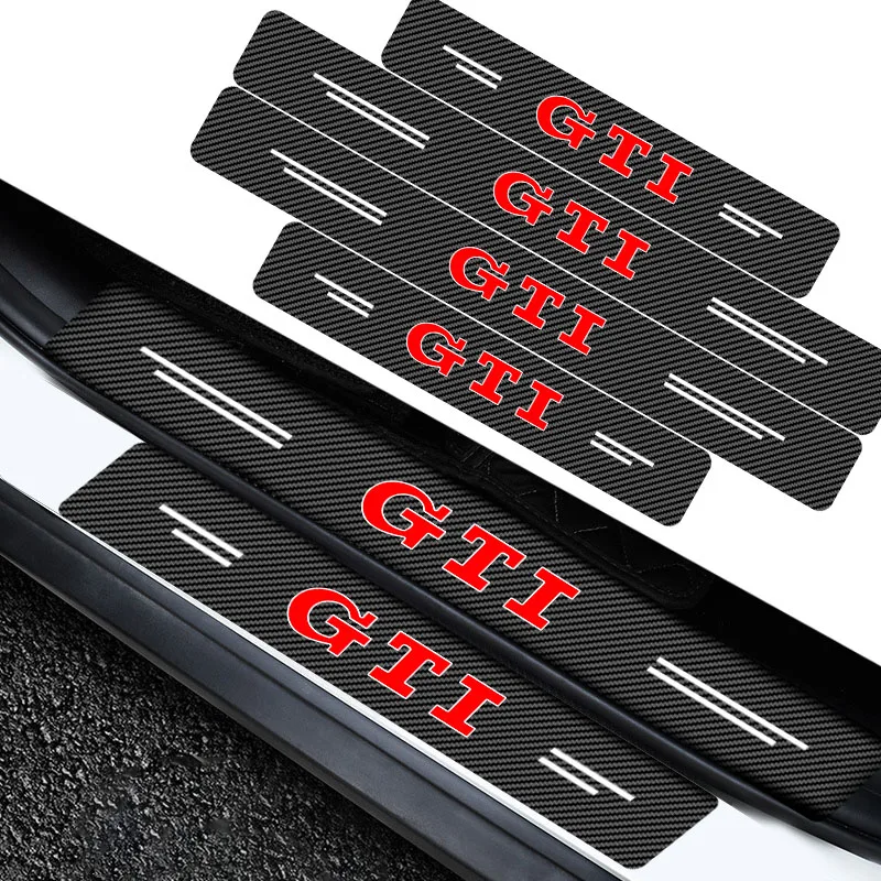 Protetor de Soleira de Porta de Carro em Fibra de Carbono 4x, Adesivos 3D para Volkswagen GTI Golf 5 6 7 Polo Passat Tiguan Jetta Gol
