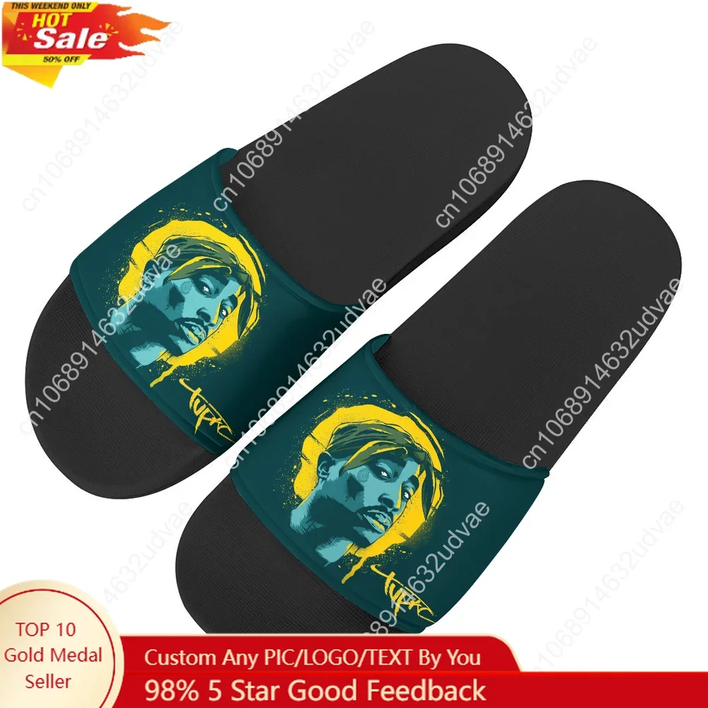 

2Pac Tupac All Eyez on Me Slippers Man Woman Boy Girl Tailor Made Slides Sandals Photo Text Customized Bath Shoes Water Shoe