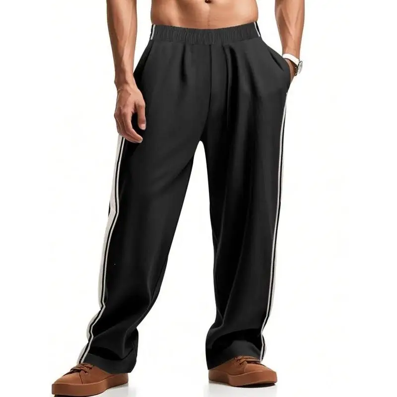 Men's Loose Side Stripe Sports Pants Straight Leg Resistant to Deformation for Casual Wear Spring 2025 Online And Offline Ava...