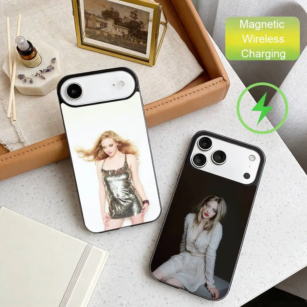 

A-Amanda Seyfried 2000s Icon Shell Phone Case For iPhone17,16,15,14,13,12,11 Max Black Wireless Charging Protecitve Cover