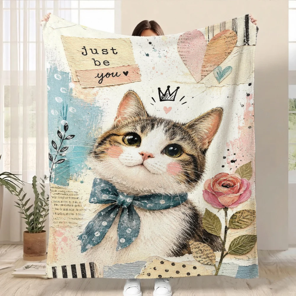 Mystic Black Cat Moon Galaxy Starry Sky Blanket Watercolor Ink Print Soft Cozy Warm Sofa Couch Bed Home Blanket