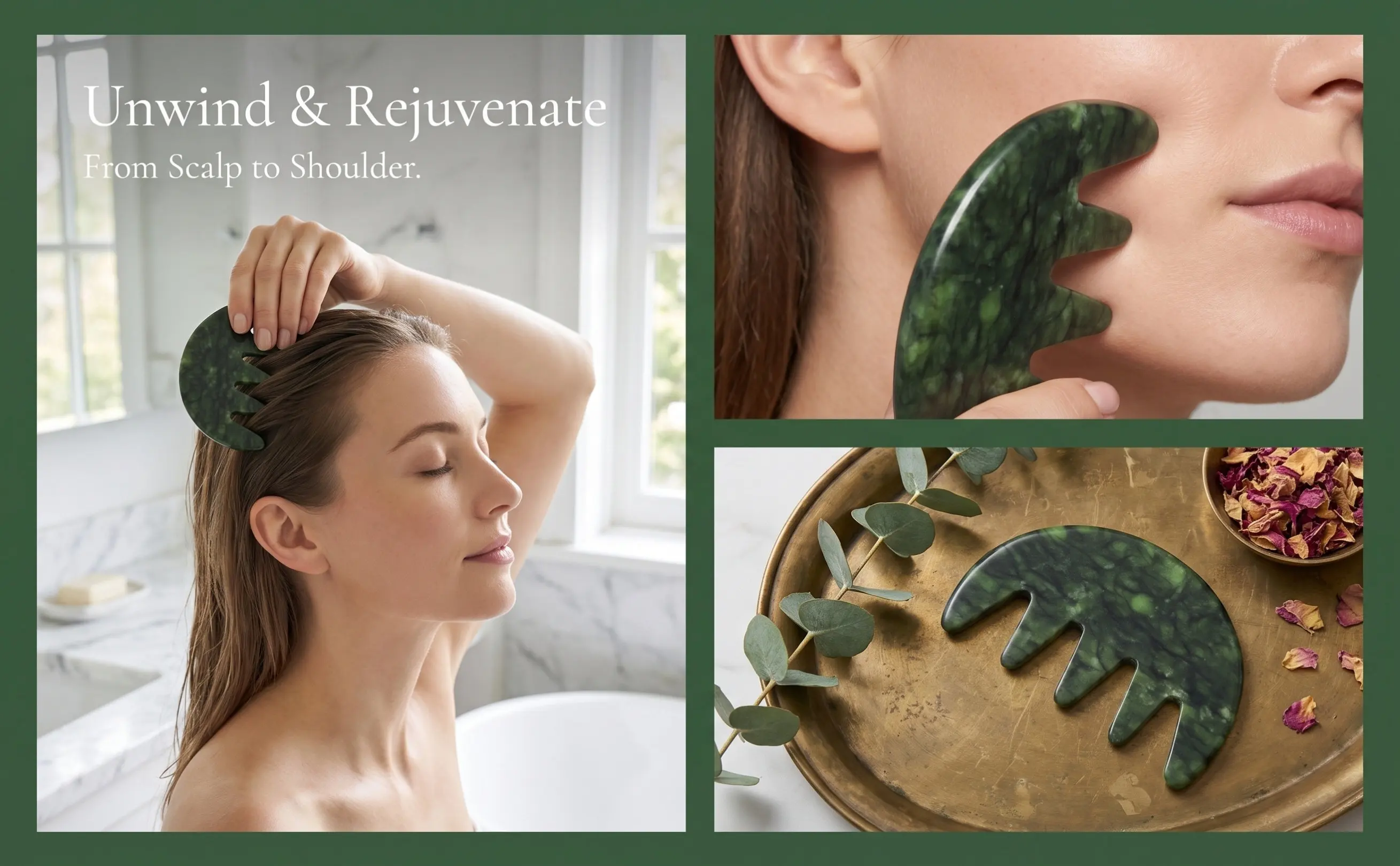Jade Massage Comb for Scalp & Body Acupressure – Handheld Natural Jade Massager for Home, Travel & Outdoor Use