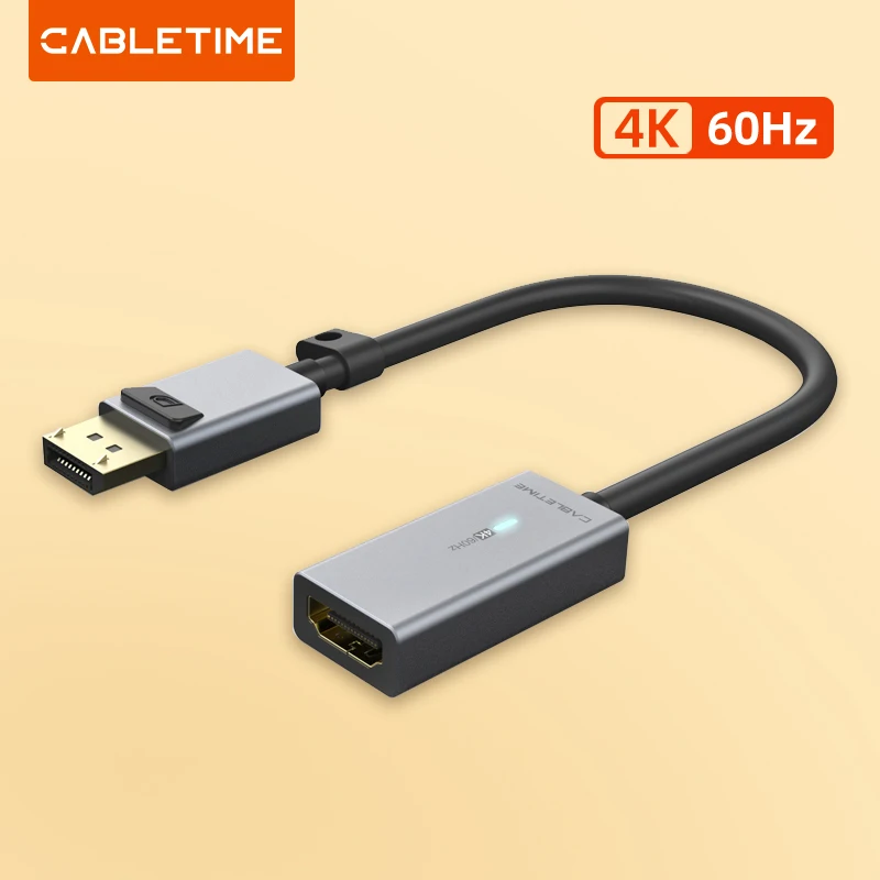 

Переходник CABLETIME с порта дисплея на HDMI, 4K/60 Гц, позолоченный конвертер видеодисплея DP в HDMI для ноутбука, ПК, адаптер HDMI C314