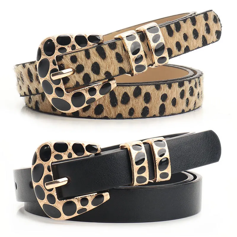 Girls Fashion New Design Belt Ins Style Leopard Print Women Hot Girl Spotted Alloy Buckle All match Jeans pu Black White Choice