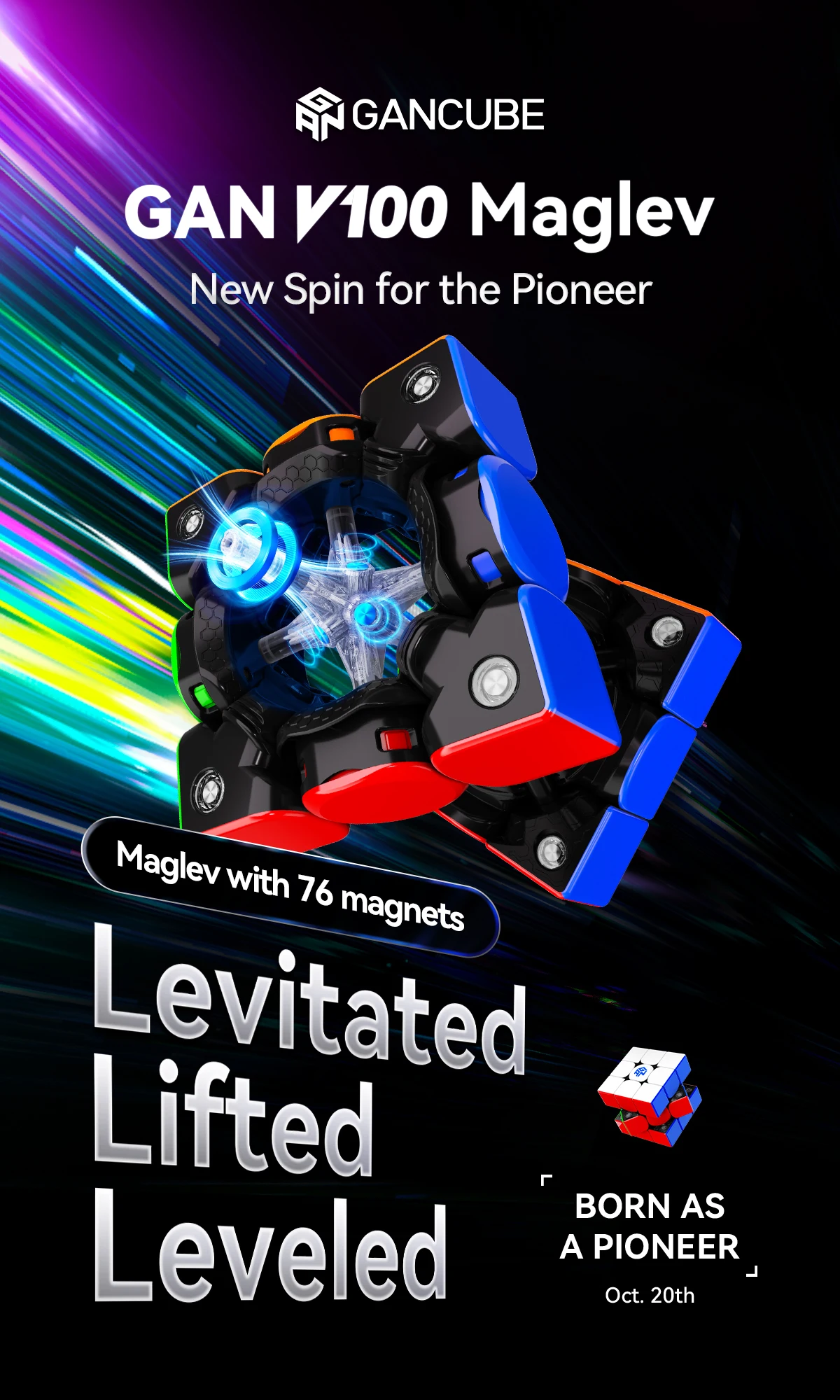 [JudyCube] GAN V100 Maglev UV 3x3 Magnetischer Zauberwürfel Fidget Toys GAN V100 Leap Matte Jahr des Pferdes LE Cubo Magico – Detail 8