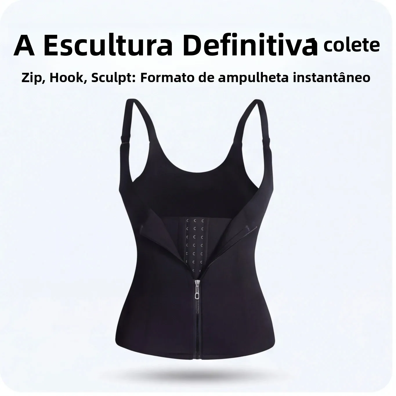 Colete Modelador Feminino com Zíper, Cinta Redutora de Cintura, Cinta Modeladora Corporal, Cinto Emagrecedor, Cinta Esportiva, Top de Sauna em Neoprene