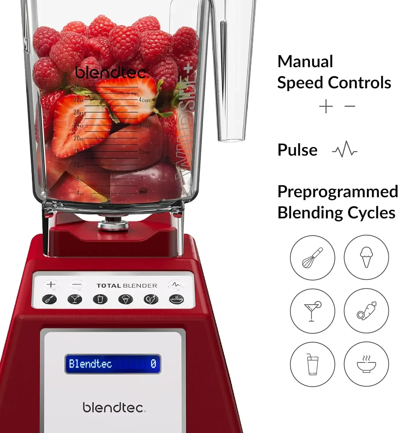 Blendtec Total Classic Original Blender - WildSide+ Jar (90 ออนซ์) - พลังงานระดับมืออาชีพ - 6 รอบที่ตั้งโปรแกรมไว้ล่วงหน้า