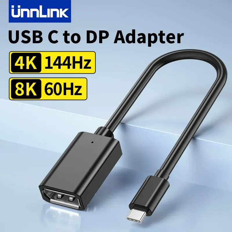 Unnlink 8K USB C do DP Adapter Thunderbolt 4 typ C do Displayport 1.4 przedłużacz 4K do MacBook Pro Samsung