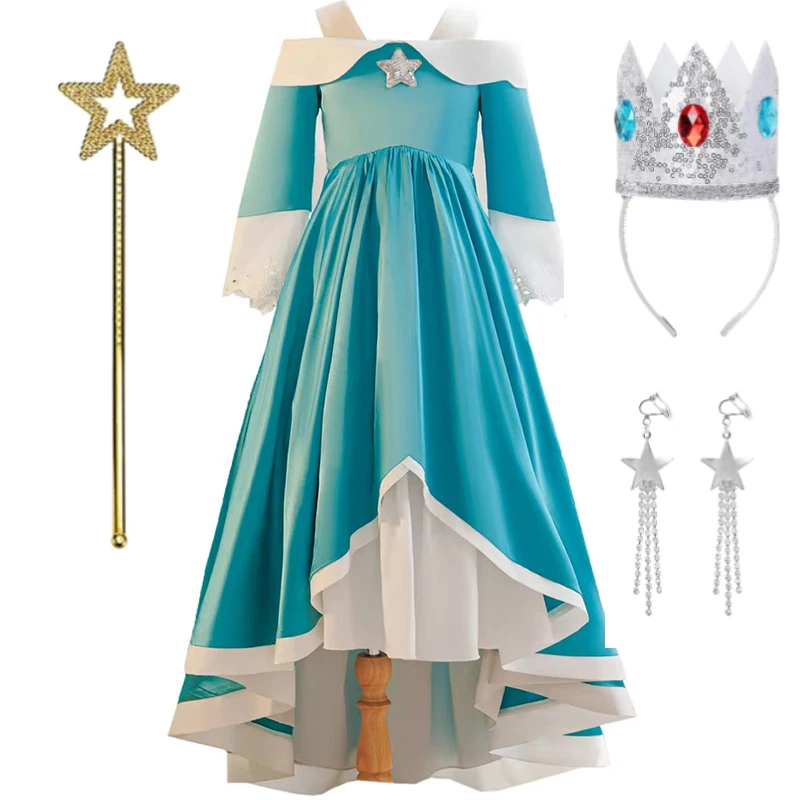 

Rosalina Dress Girls Peach Children Halloween Costume Game Role Play Princess Dress Long Sleeve Elegant Party Birthday Outfit