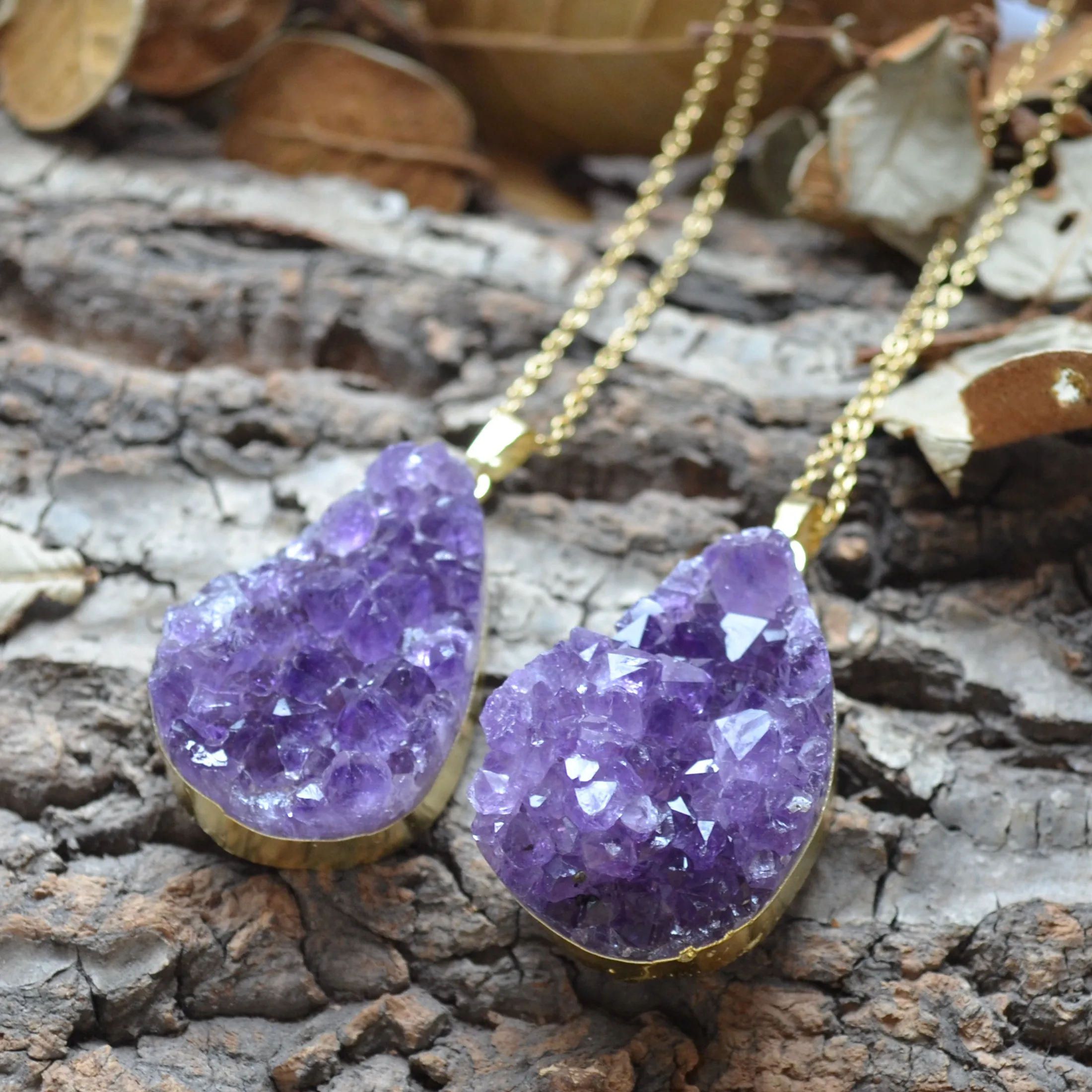 

Nature amethyst druzy pendant necklace Fashion purple amethyst quartz jewelry