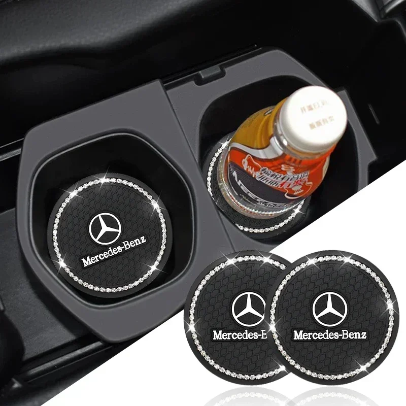 2pcs Car Styling Diamond Car Coaster Water Cup Anti-slip Pad Mat For Mercedes Benz A180 A200 A260 W203 W210 W211 W204 C E S CLS