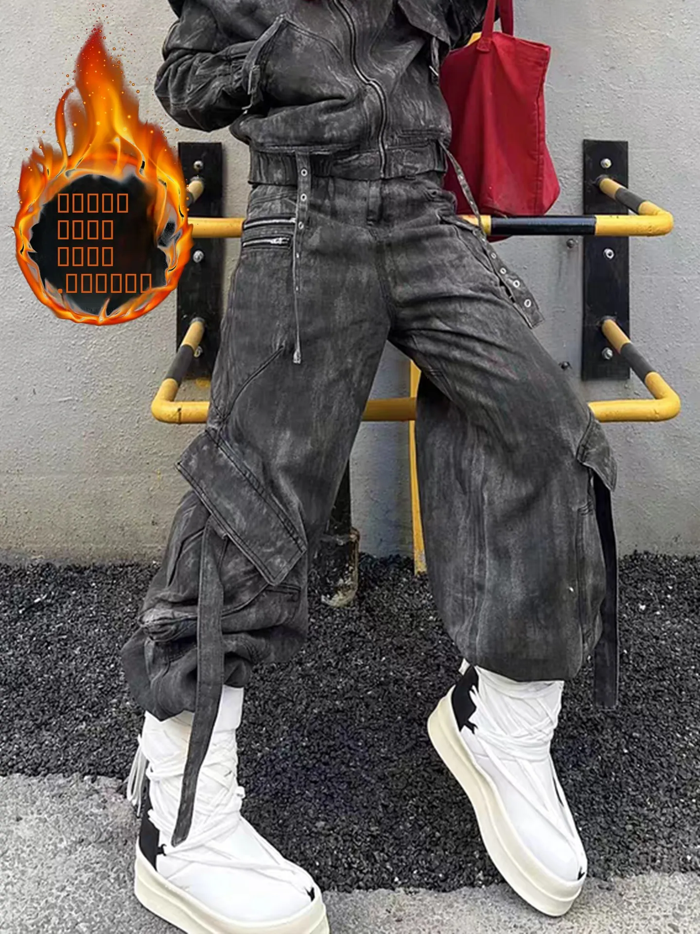 

Men's Fce Lined Casual Loose Fit Denim Jeans Winter Streetwear Punk Sle Torn Vintage Look Workwear Trousers