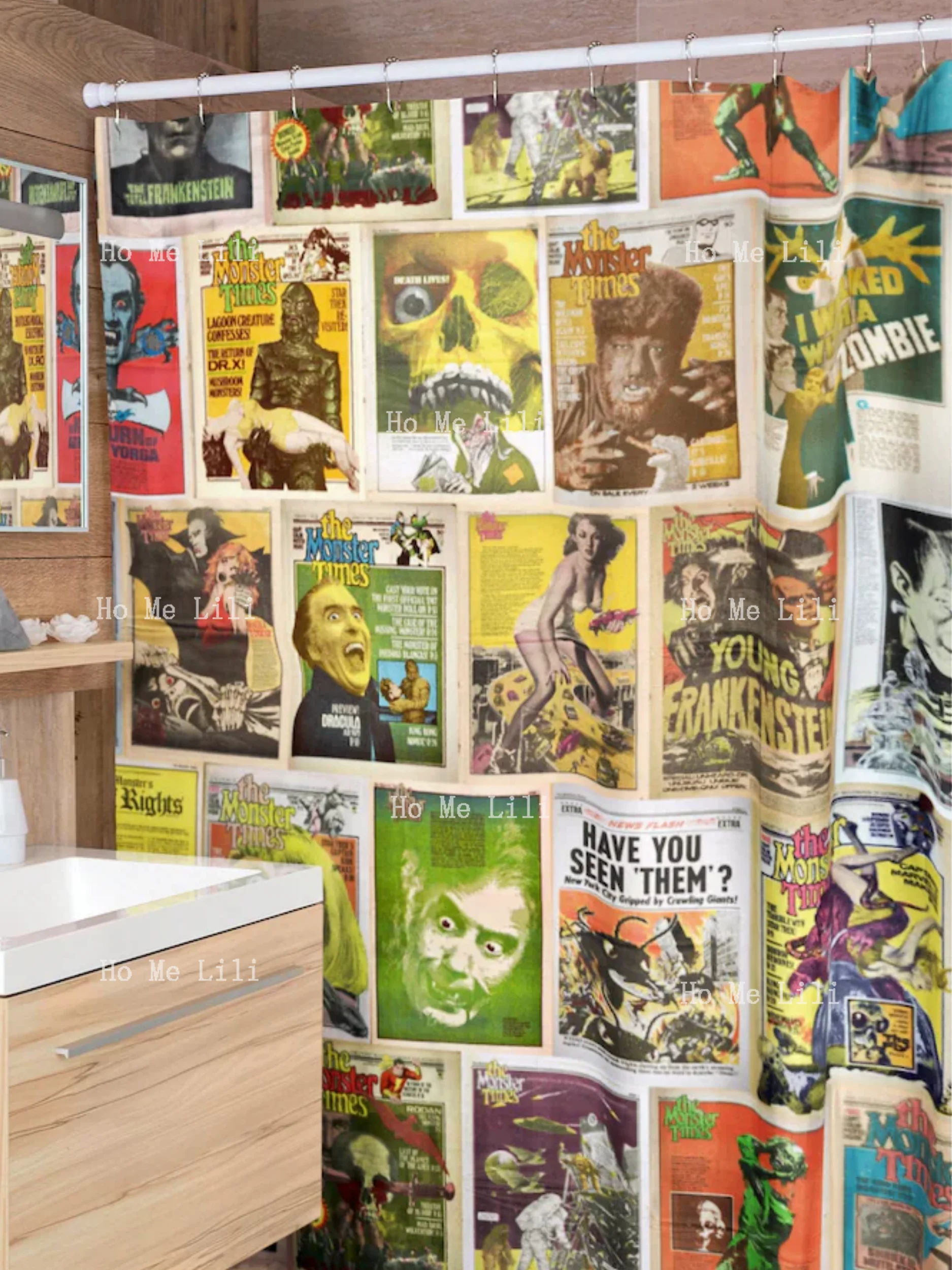 Retro Monsters Shower Curtains Vintage Horror Comics Movie Monsters Sci-Fi King Kong Unique Kitsch Bathroom Home Decor