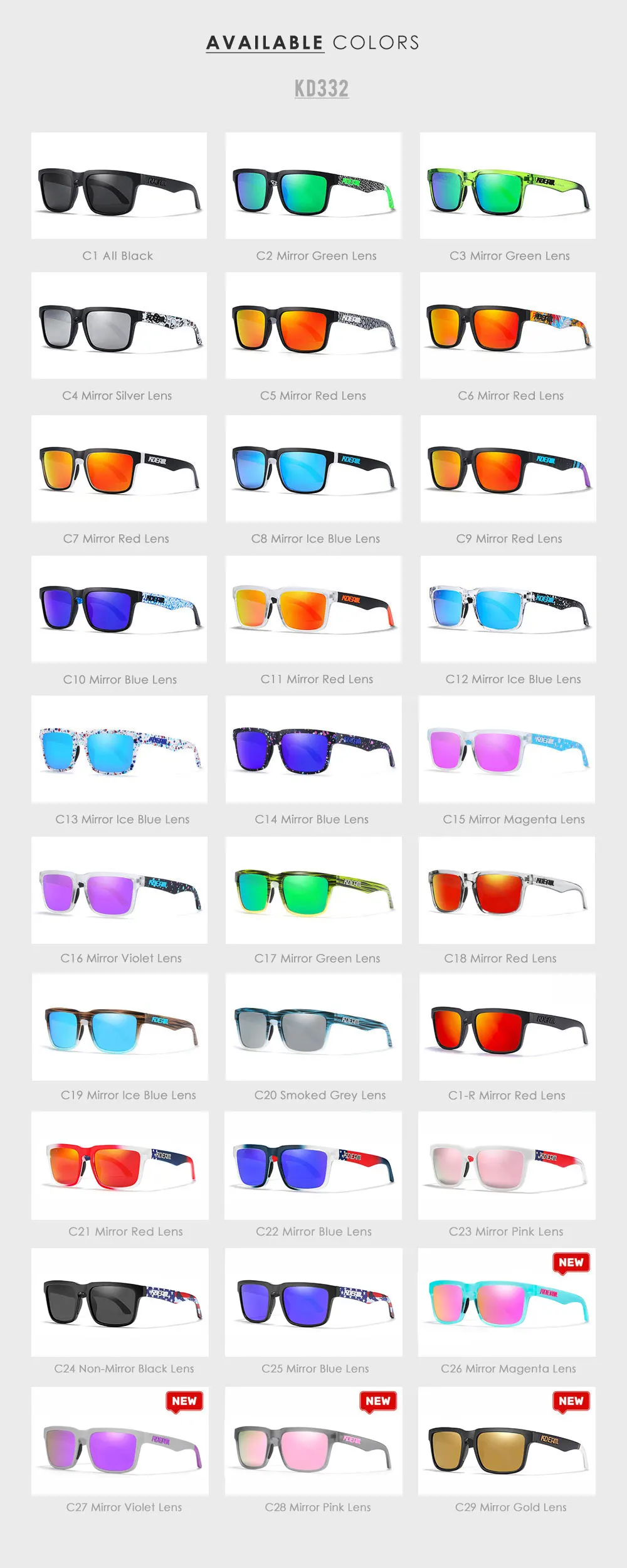 KDEAM Polarisierte Sonnenbrille für Herren, Angeln, Lebensstile, verspiegelte, farbblockierende Sonnenbrille, Damen-Legende, quadratische Sonnenbrille mit Box – Detail 3