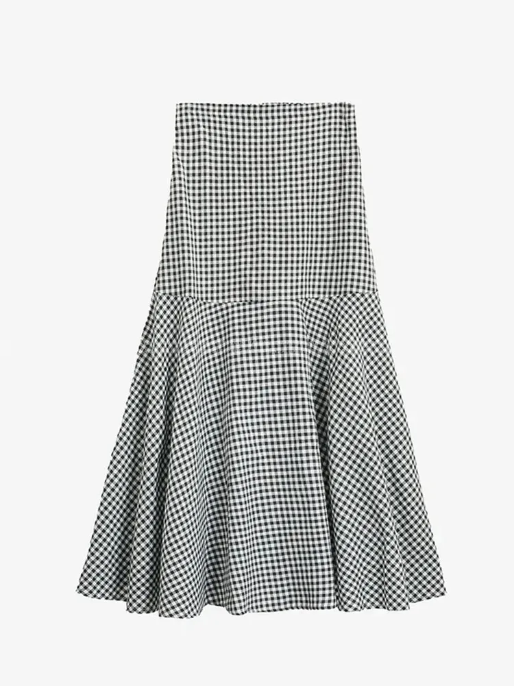 Two 2 Piece Set Plaid Dress Women Puff Sleeve Casual Woman Tops Ruffle High Waisted Ladies Skirts 2023 Summer Suit