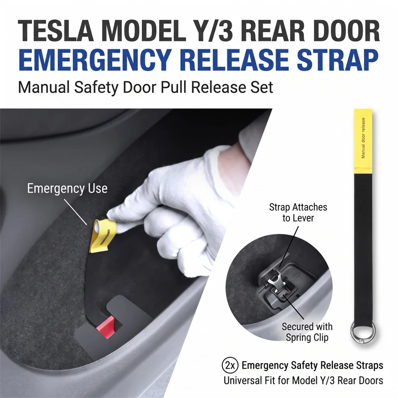 2PCS Emergency Handle Escape Strap for Tesla Model Y/3 Rear Door Emergency Switch Pull Rope Safety Accessory Emergency Puller