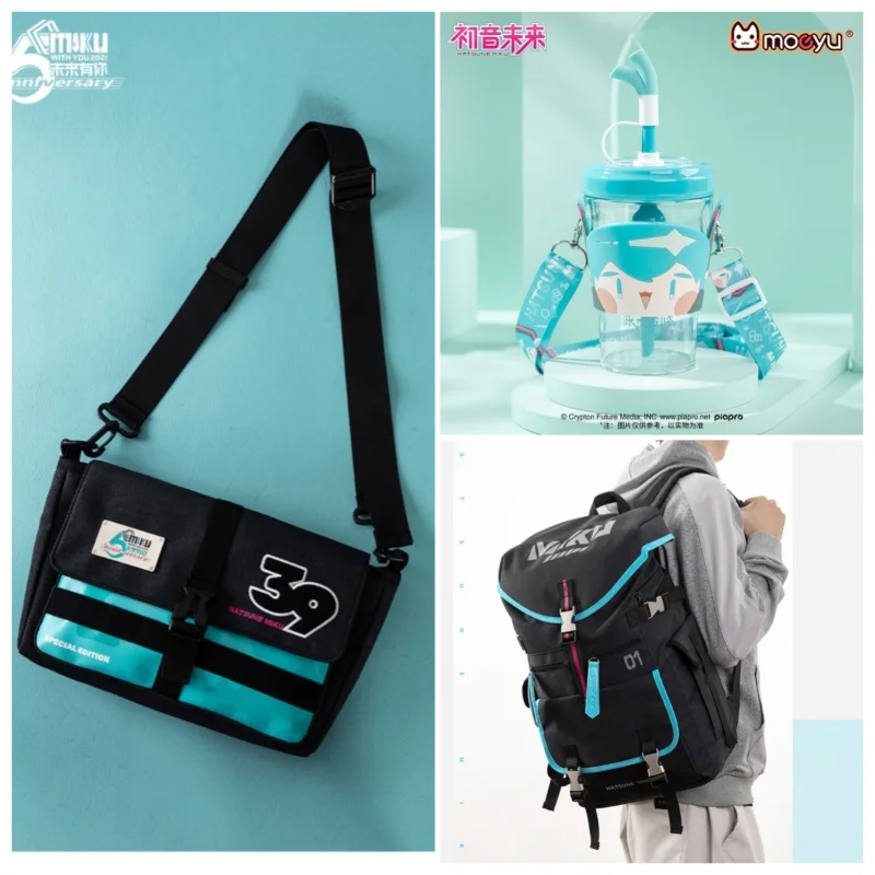 Authentic Hatsune Miku Quadratic Element Anime Backpack Male And Female Student Satchel Backpack Crossbody Bag Water Cup Gift