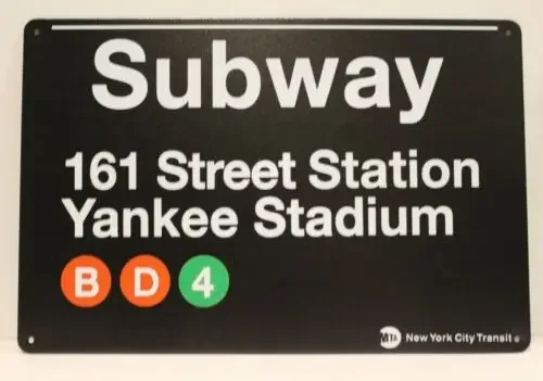 New York Yankee Stadium Stop Tin Metal Sign 161 Street Station MTA NYC