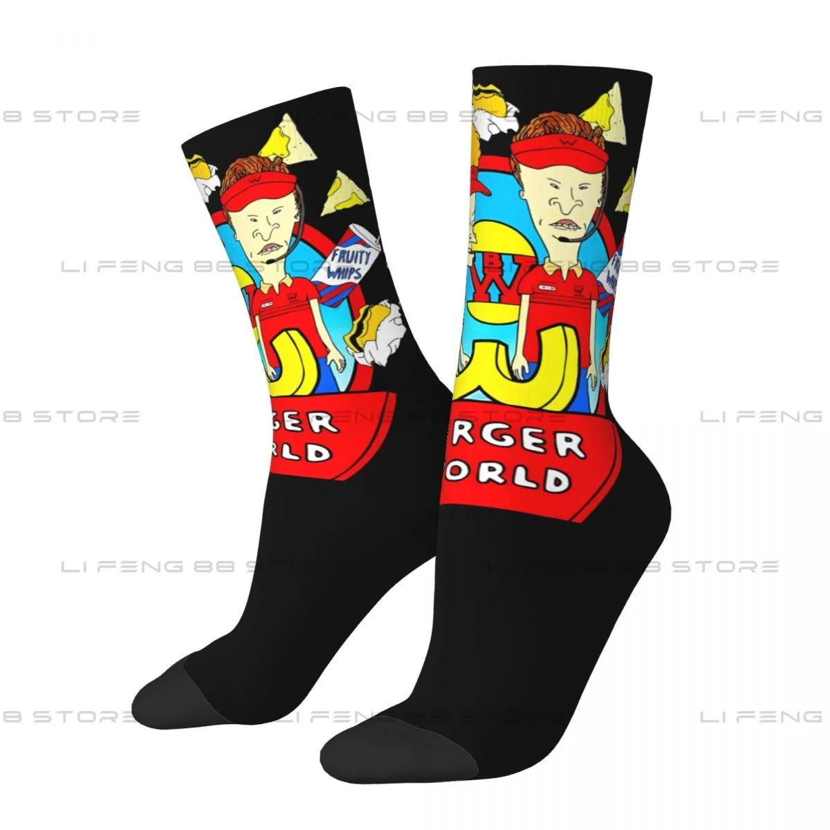 Beavis and Butthead Burger World Fastfood Men Women Socks Windproof Novelty Spring Summer Autumn Winter Stockings Gift