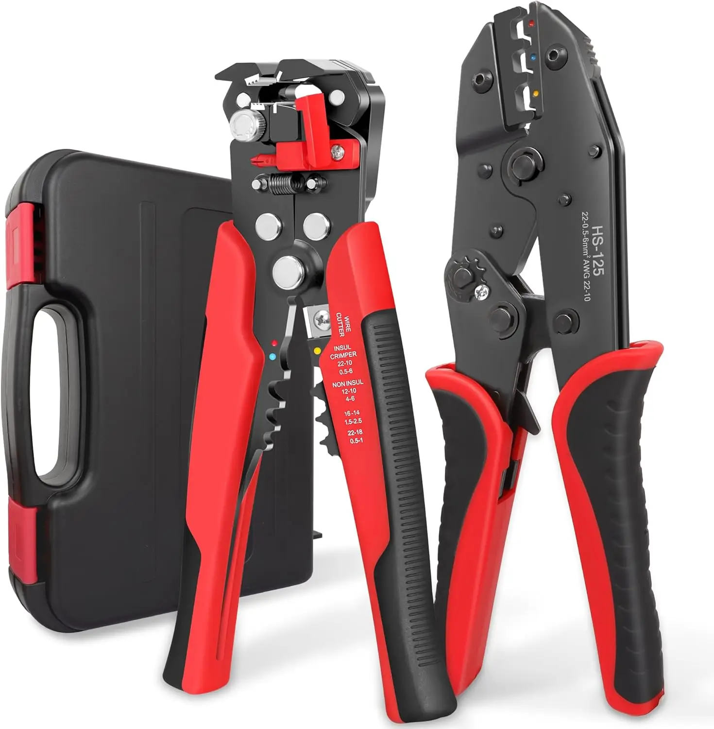 

Wire Stripper and Crimping Tool Kit, 3 in 1 Self-Adjusting Wire Stripping for 10-24 AWG with Crimping Tool Set for Heat Shrink