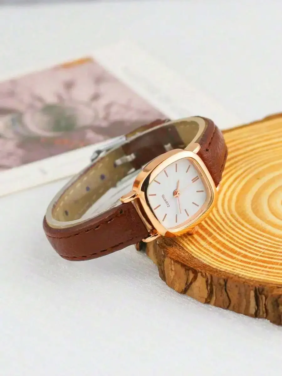 

Womens Square Simple Leather Quartz Watch For Everyday Wear