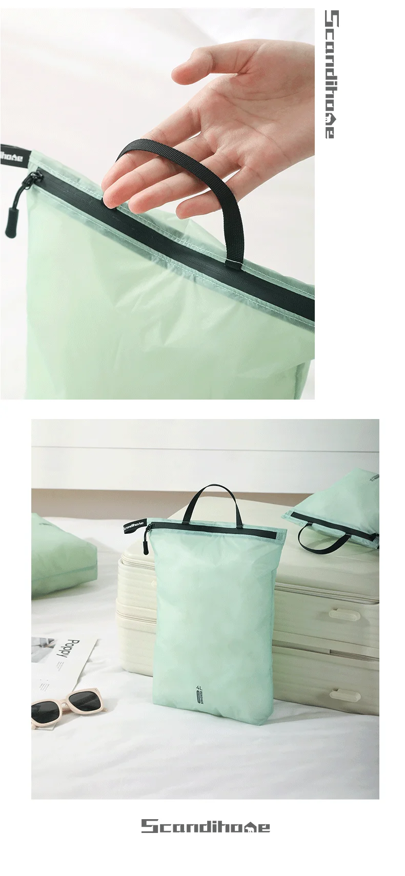 Wasserdichte Reisehandtasche, Aufbewahrungstasche, leichter Kleidungs-Organizer, Reißverschlusstasche für Toilettenartikel, Socken, Unterwäsche, Gepäck – Detail 17