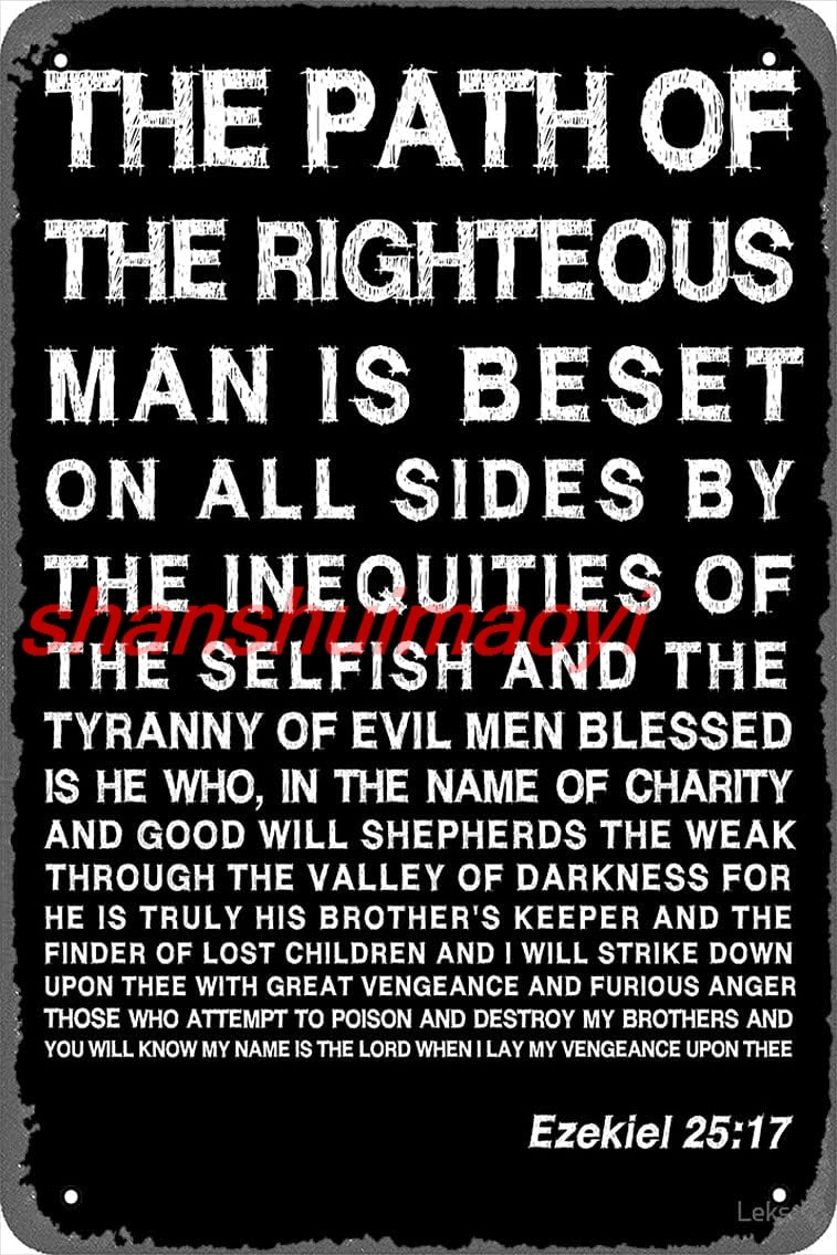 Metal Sign - Ezekiel 25:17 White Tin Poster 12 X 8 Inches 1pc shanshui sign