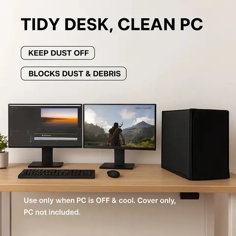 Desktop Computer Dust Cover, Fully Enclosed with Zippers. When in Use, the Zippers Can Be Opened to Facilitate Heat Dissipation