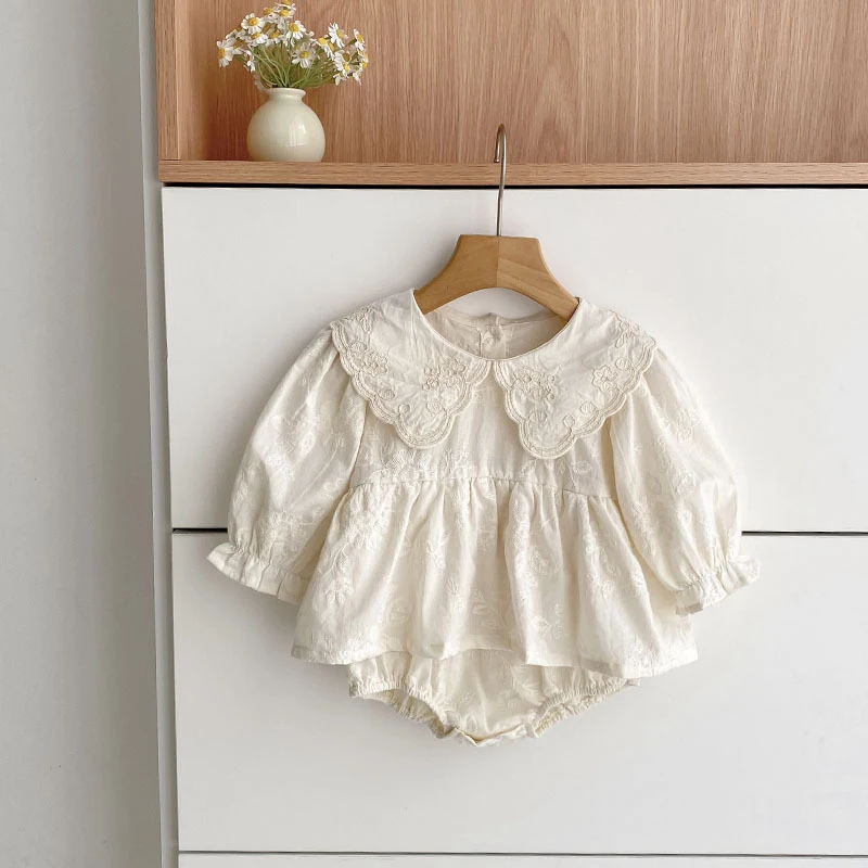 جديد ربيع 2026 بدلة رومبير للأطفال البنات بأكمام طويلة من القطن للأطفال الرضع 0-24 متر ملابس حلوة مطرزة للأطفال #3