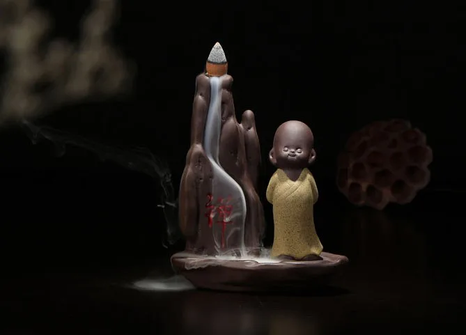 GOOD  business gift Original # TOP collector's edition ceramic ART -Zen Buddha CHAN DAO Little Monk incense color pottery