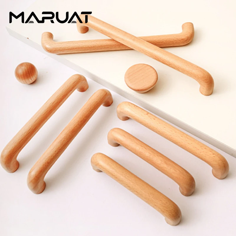 Minimalist Natural Solid Wood Cabinet Handles Child Safe Pulls for Kitchen Drawers Wardrobes Nordic Wooden Door Knobs Home Decor
