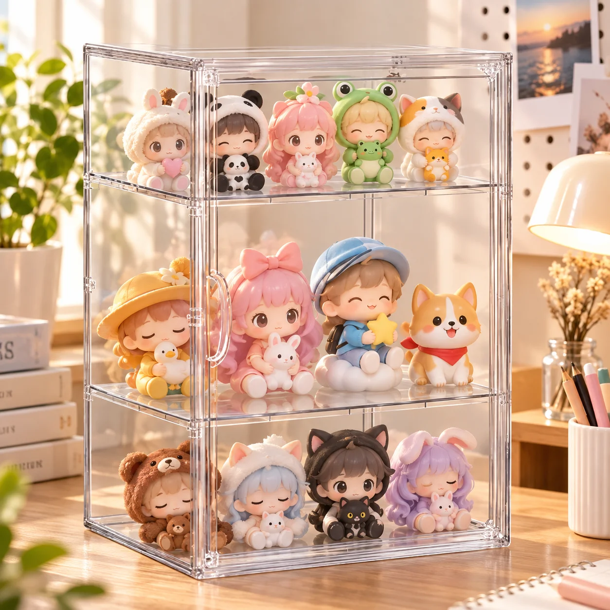 45cm Acrylic Blind Box Display Case Collectible Figure Cabinet Storage Rack For Collectors Kids Table Decor Gift
