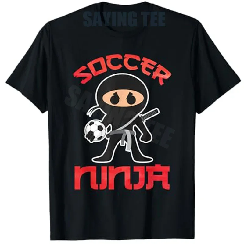 

Soccer Ninja Cartoon Graphic Tee for Men Boys Cotton Crewneck T-Shirt Novelty Gift