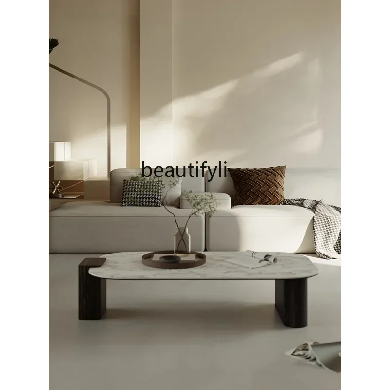 

Style Square Stone Plate Coffee Table Simple Modern Art High Sense Designer Model Ebony Skin Light Luxury Coffee Table