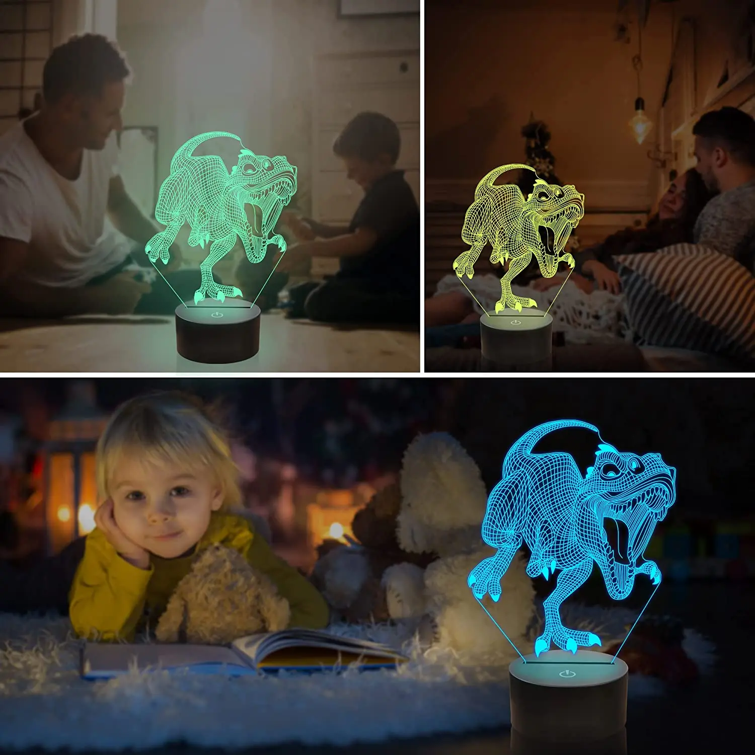 Luz de noche de dinosaurio, lámpara 3D T Rex 16 colores que cambian las luces nocturnas de Control remoto para niños, Juguetes T Rex regalos de