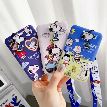 스누피 카드 슬리브 카와이 만화 학생 캠퍼스 카드 교통 카드 보호 케이스, 배낭 걸이식 커플 키 체인, 신제품