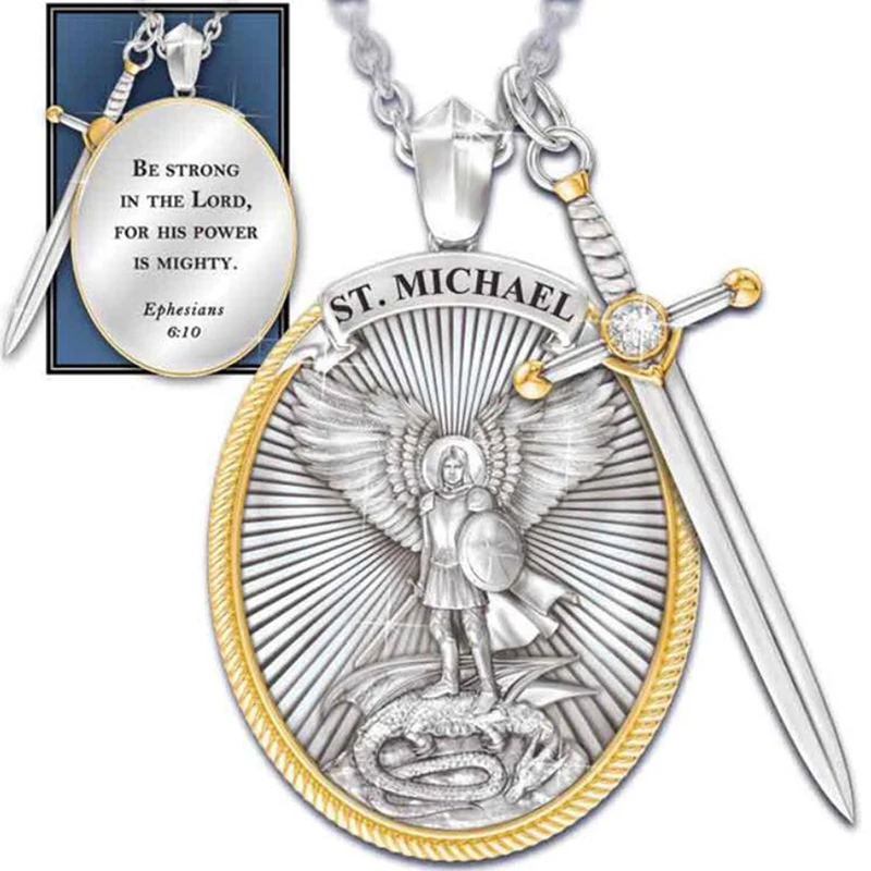 [HS]1Pc Catholic Patron Saint Michael Archangel Pendant Necklace Stainless Steel Religious Fashion Jewelry for Men Women