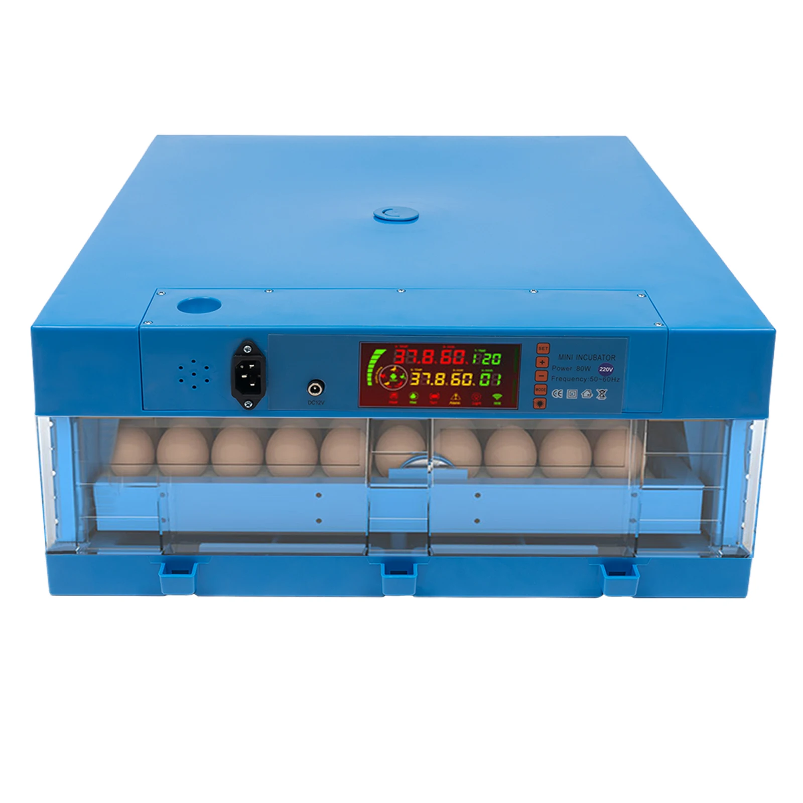 64 PCS Egg Incubator Automatic Egg Turning Adjustable Temperature and Humidity Automatic Incubator Chickens 80 W