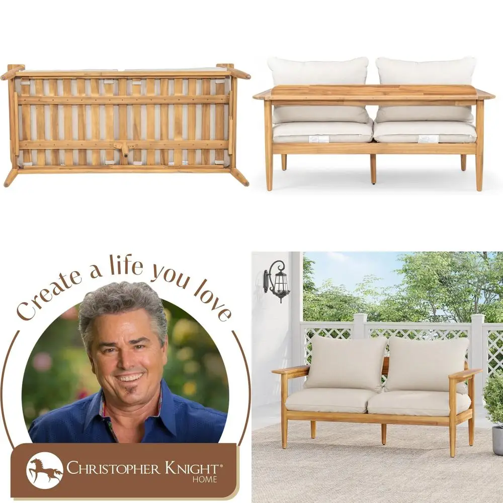 

Ordel Acacia Wood Outdoor Loveseat, Wooden Patio Loveseat Soa, Patio urniture 2-Seater Soa with Removable Cushions,Comy Lounge S