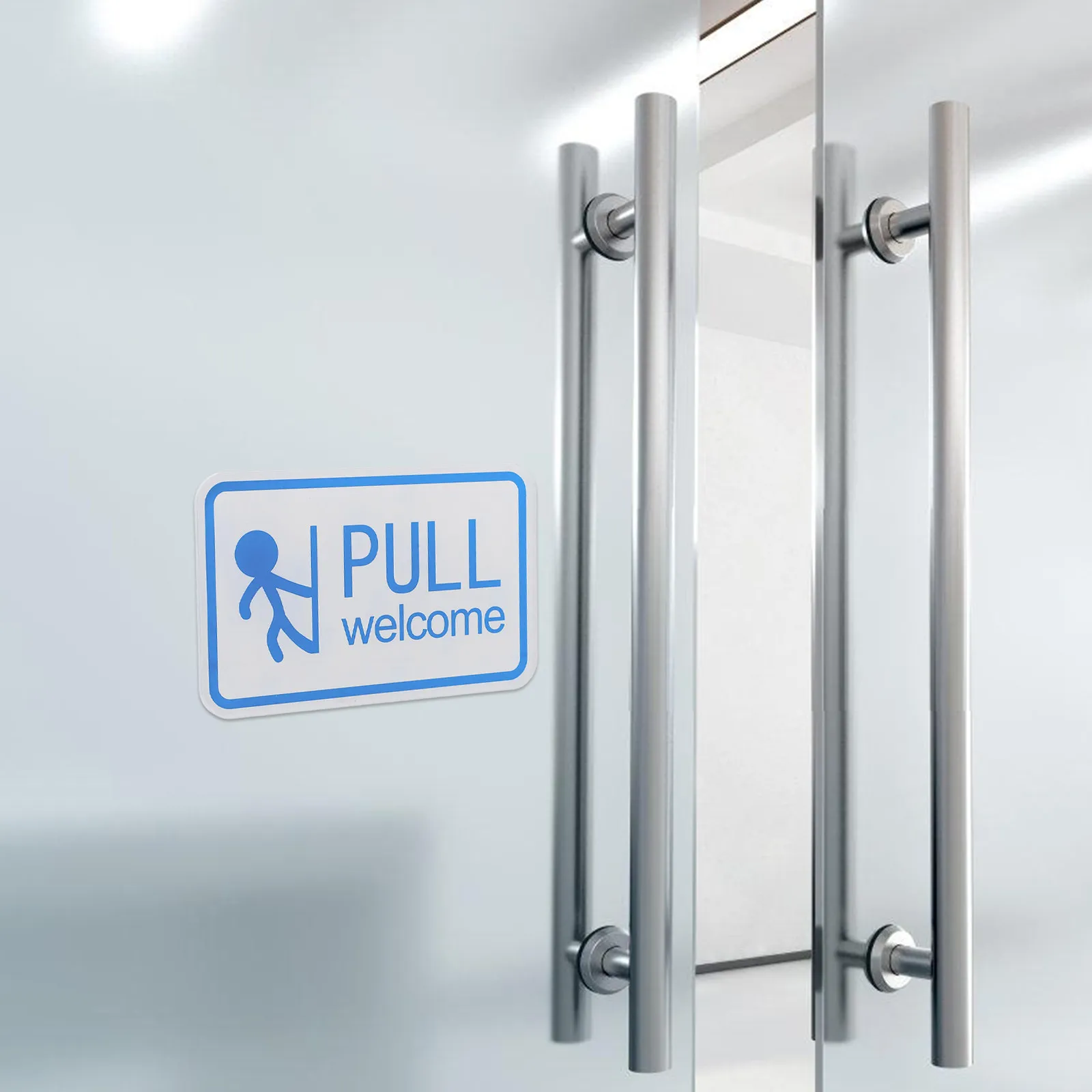 2Pcs Self-Adhesive Push Pull Door Sign Acrylic Glass Door Indicator Adhesive Push Pull Sign Set for Office Storefront