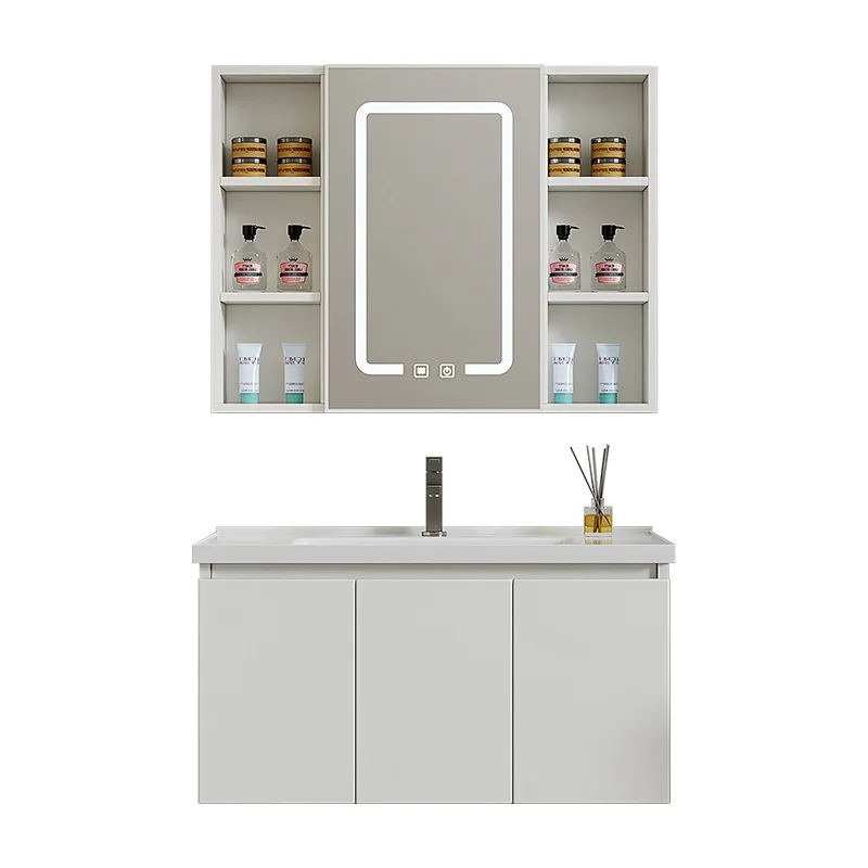 

Honeycomb cream wind bathroom cabinet combination, washbasin cabinet ceramic integration