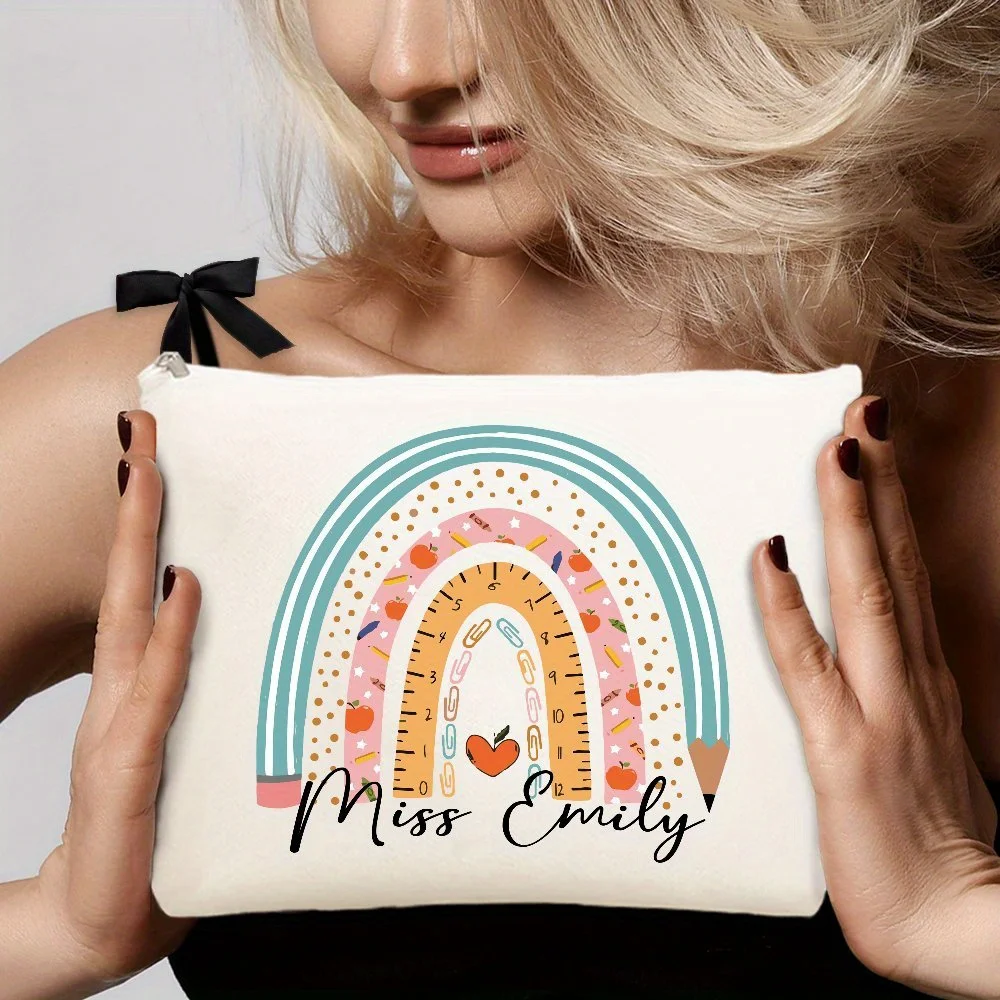 Bohemian Rainbow Customizable Teacher Makeup Bag Teacher Appreciation Gift Boho Rainbow Makeup Bag Teachers Gifts for Women Gift