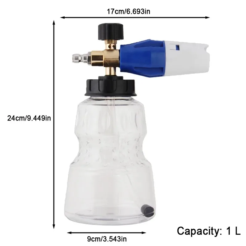 1L Transparent PA Foam Cannon, 1/4 Inch Quick Connect, Adjustable Spray Nozzle for Pressure Washer Car Wash