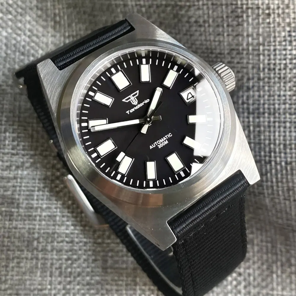 Tandorio AR Saphirglas NH35PT5000 Mechanische automatische Taucheruhr für Herren, 200 m wasserdicht, grau-schwarzes Zifferblatt, leuchtend